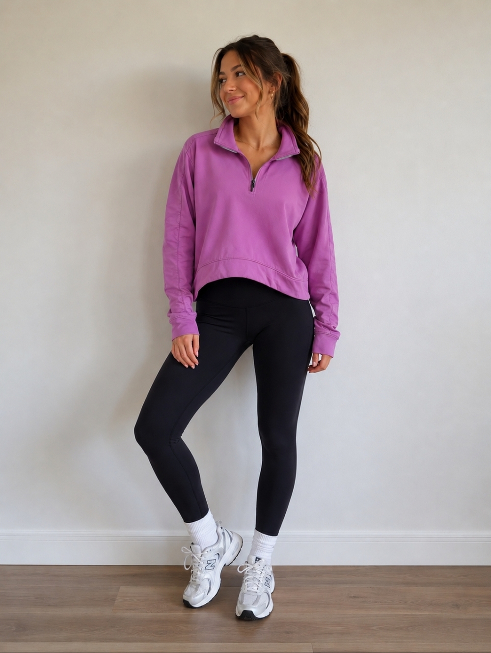 Lavender Quarter-Zip Cropped Pullover Top